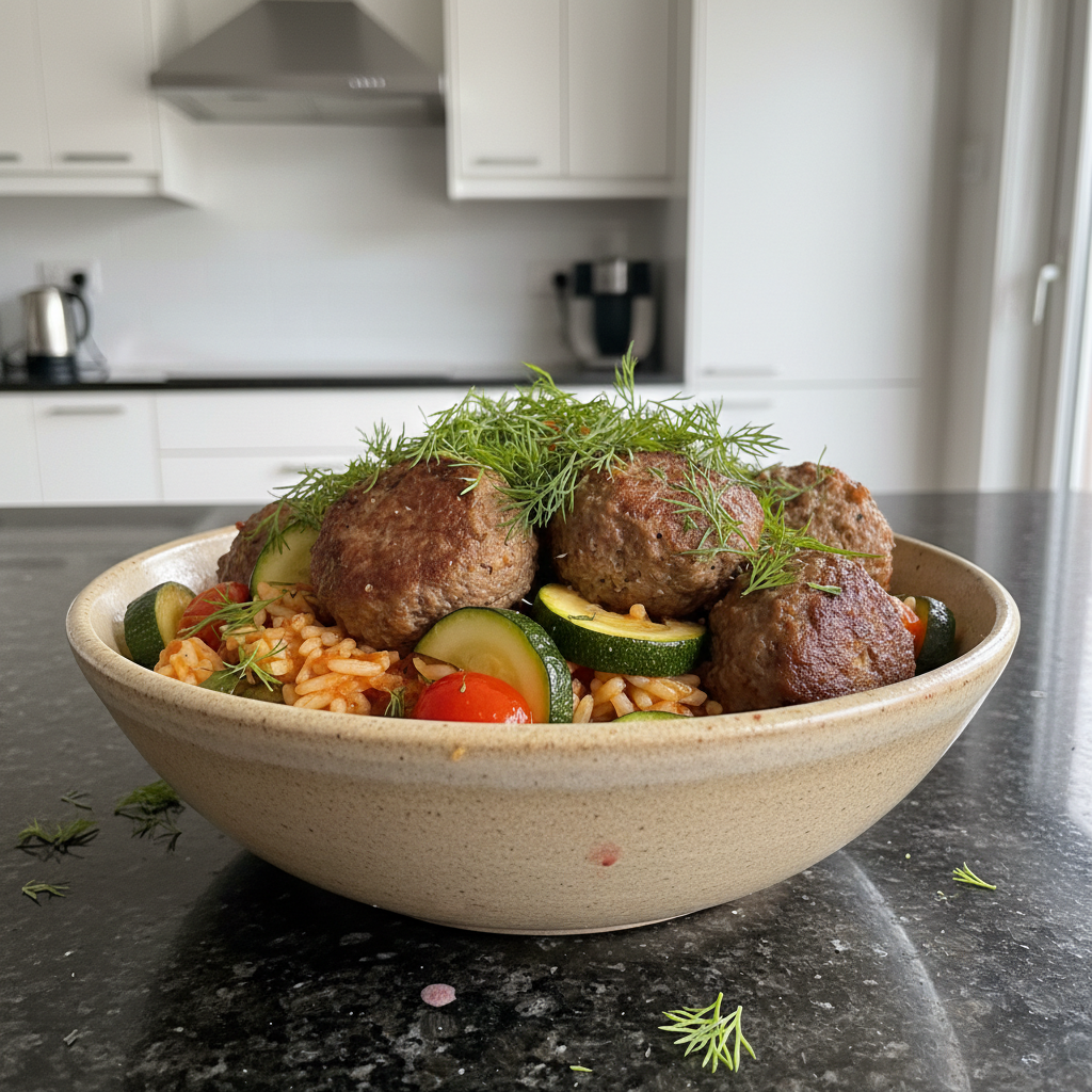Savor Authentic Greek Flavors: One-Pan Meatballs & Lemony Dill Rice